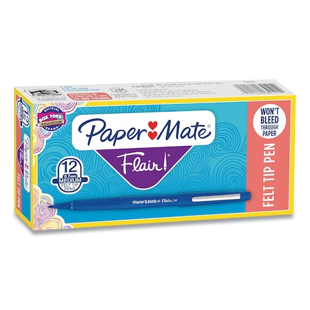 Paper Mate Point Guard Flair Felt Tip Porous Point Pen, Medium 0.7 mm, Blue, PK12 8410152